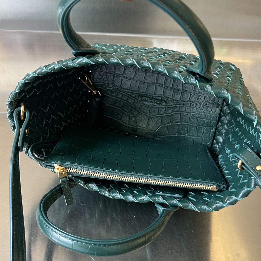 Mini Cabat Intreccio Crocodile Grain Leather Tote Emerald Green